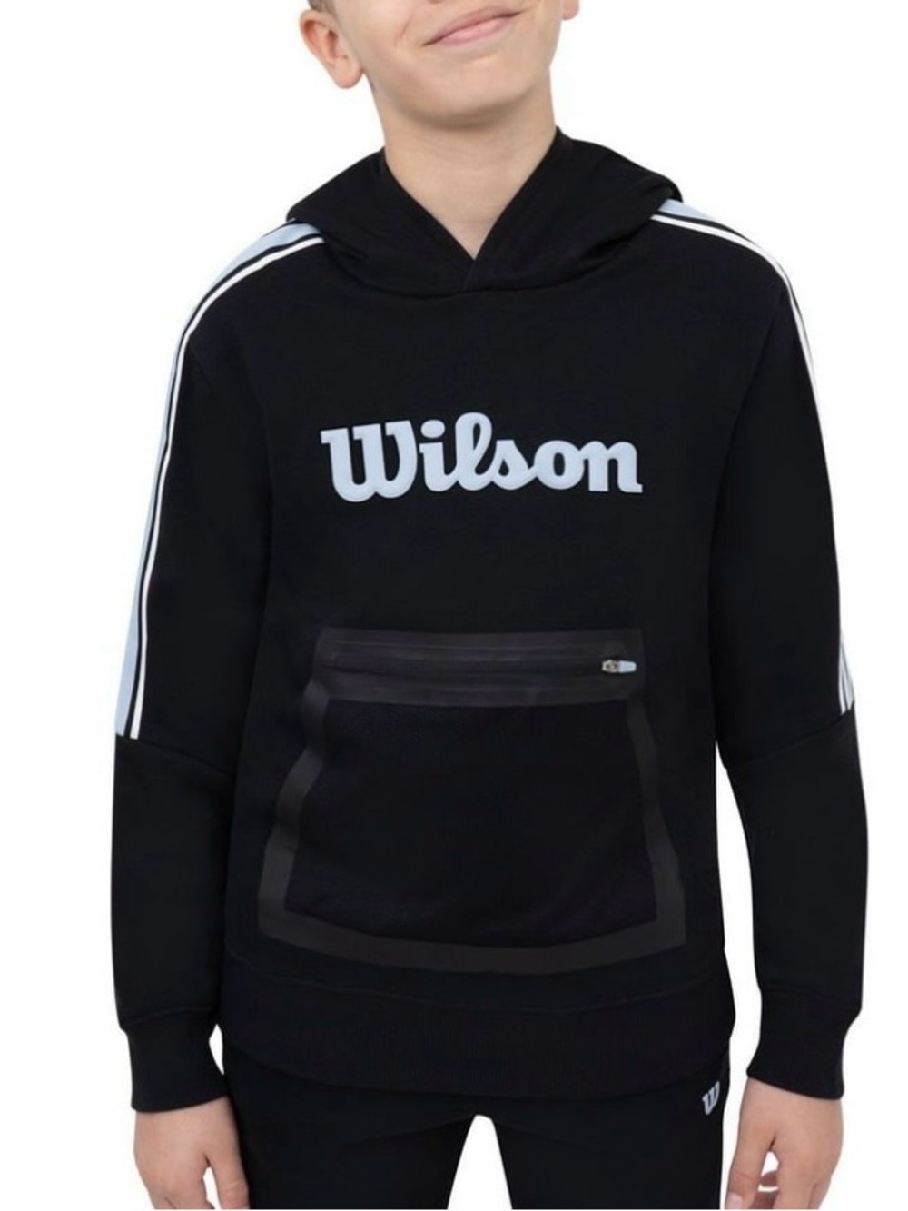 NEW Wilson Black Hoodie with White Logo and Shoulder Stripes